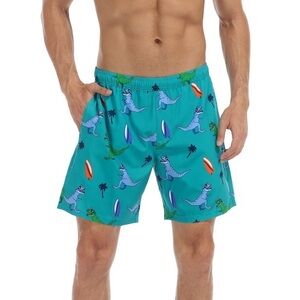 🆕 LRD Men's Swim Trunks with Compression Liner 7” Inseam Surfer Dino Palm Trees